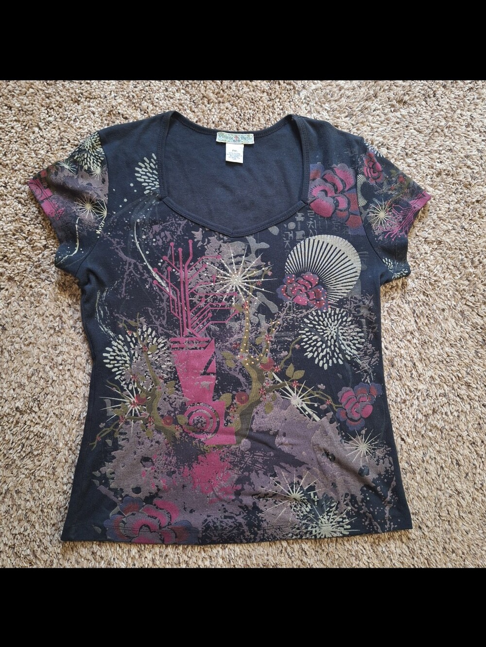 Vintage Suzie Y2K Cyber Grunge Embellished Graphic Tee Petite Medium